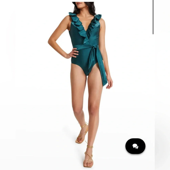 NWT $350 PatBO Plunge Ruffle One-Piece Swimsuit in Palace Green Size Small - Picture 5 of 12